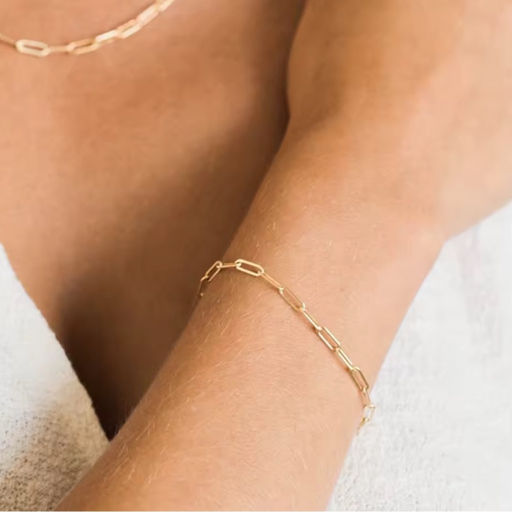 18K Real solid gold vaporized 3mm minimalist paperclip chain